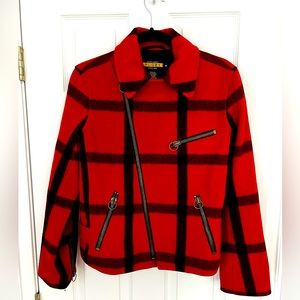 Red/orange Rugby wool jacket, asymmetric zipper